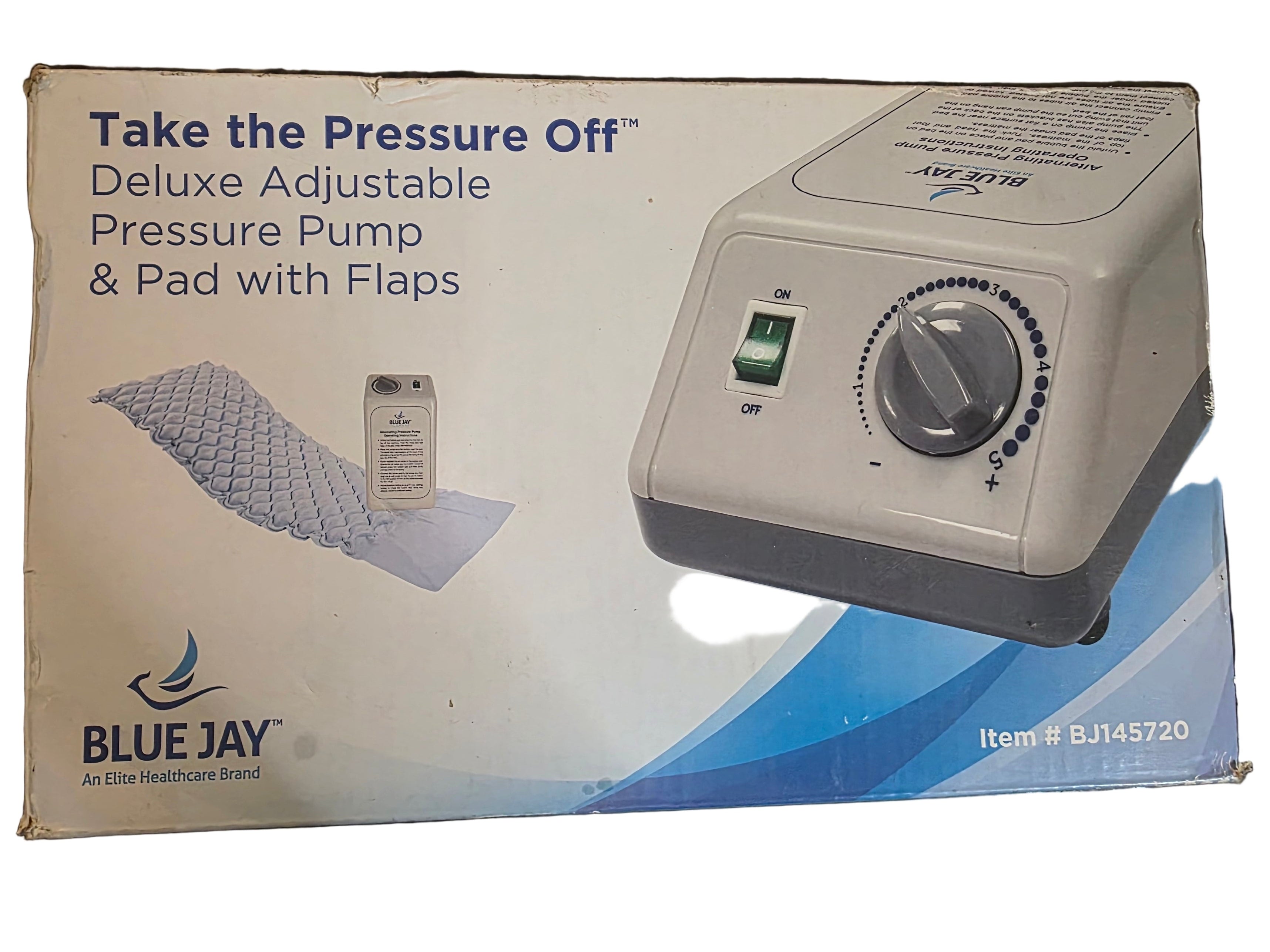 Box of Blue Jay pressure pump and pad on a reflective surface