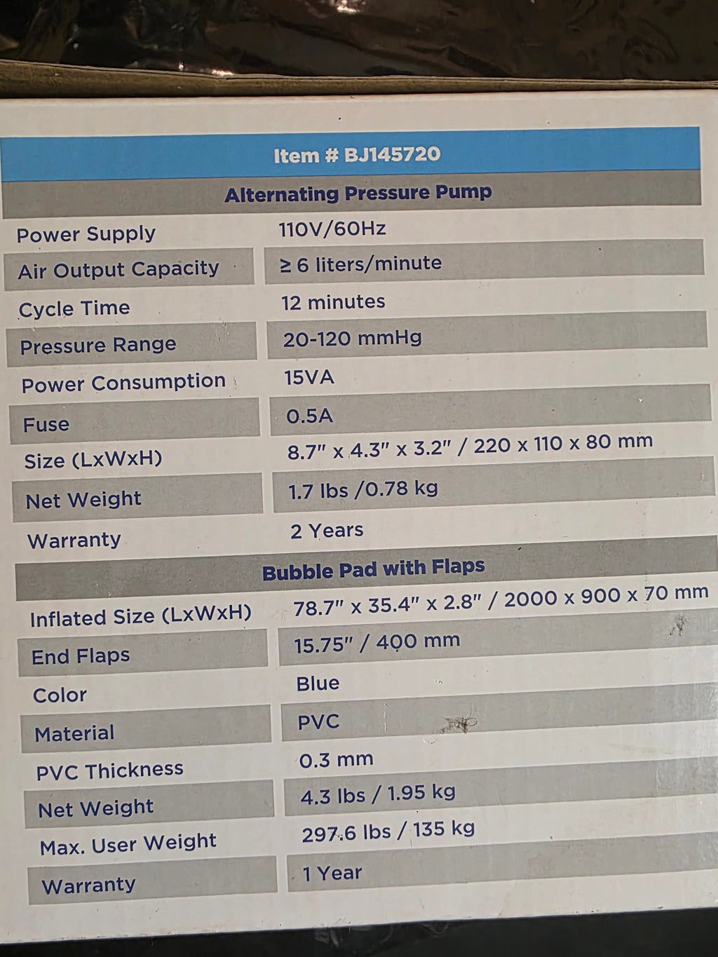 Blue Jay Alternating Pressure Pump (Item # BJ145720) with Bubble Pad-New, Lower Price for Local Pickup/Delivery