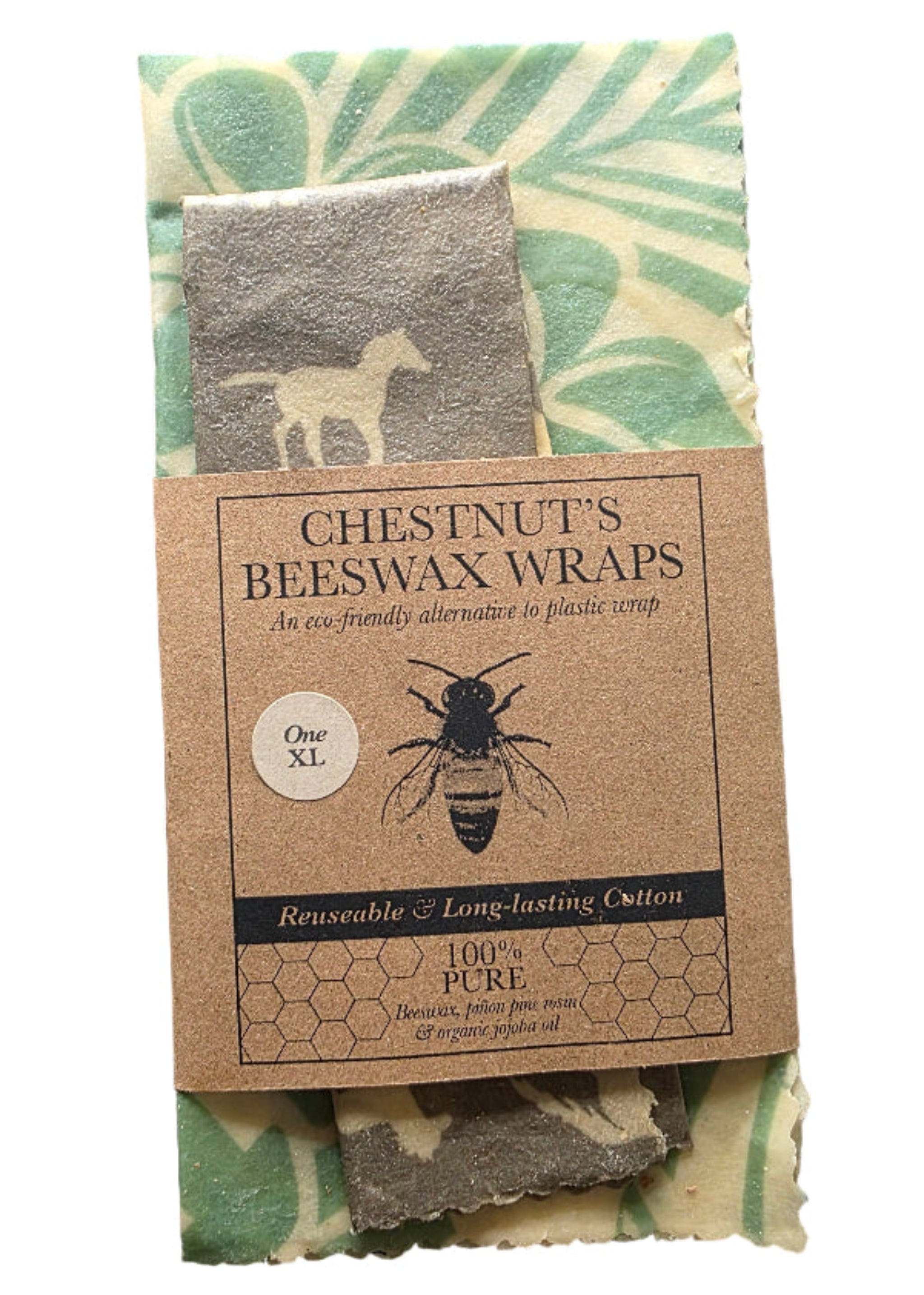 Beeswax wrap with a label on a dark surface