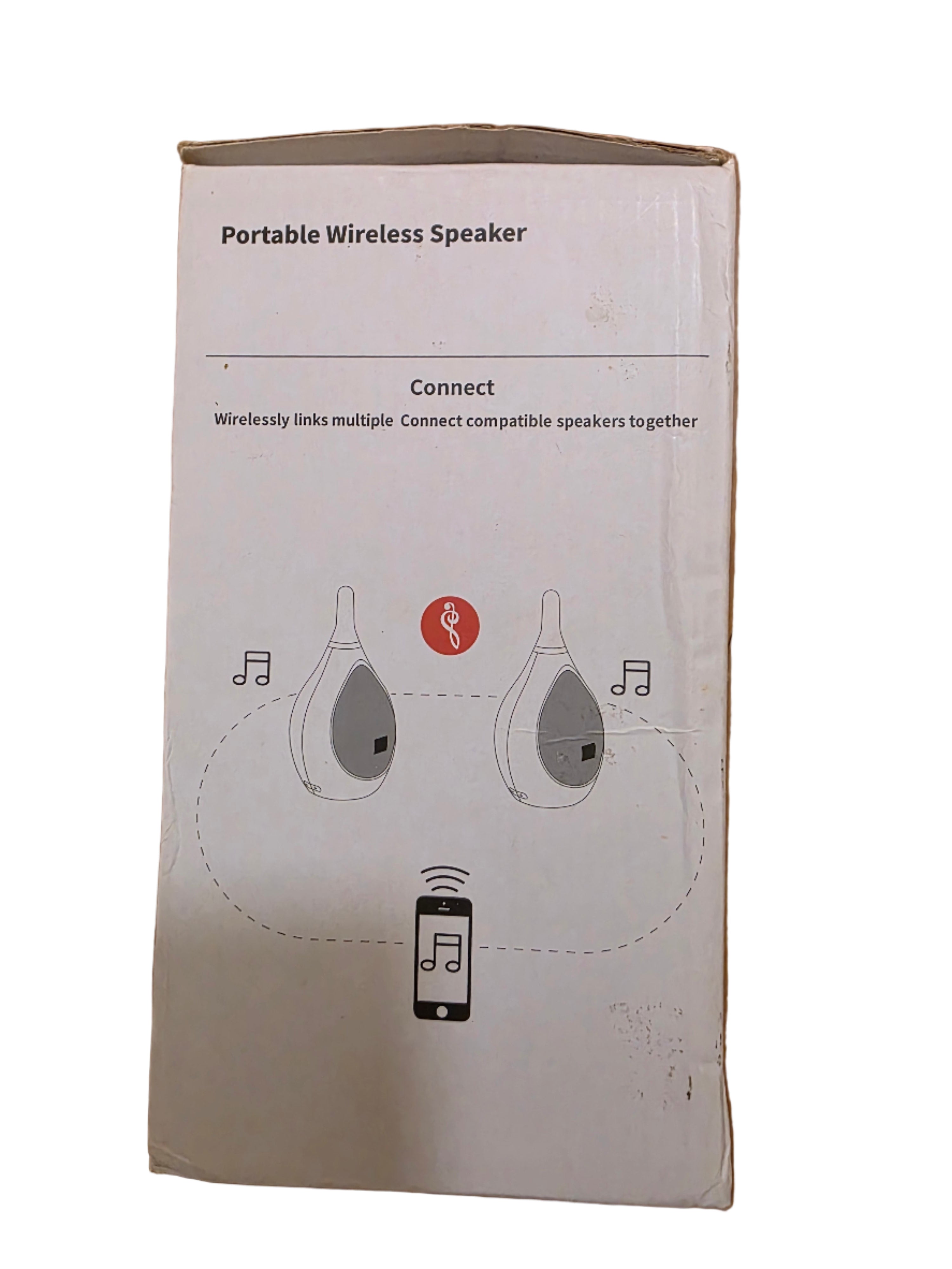 Cardboard packaging of a portable wireless speaker on a wooden surfacetoaashop.com,toaa,thriftonline, thrift online, second hand, used stuff,