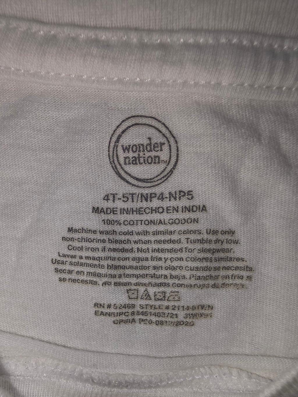 Wonder Nation Classic White Short-Sleeve T-Shirt - Kids Size 5