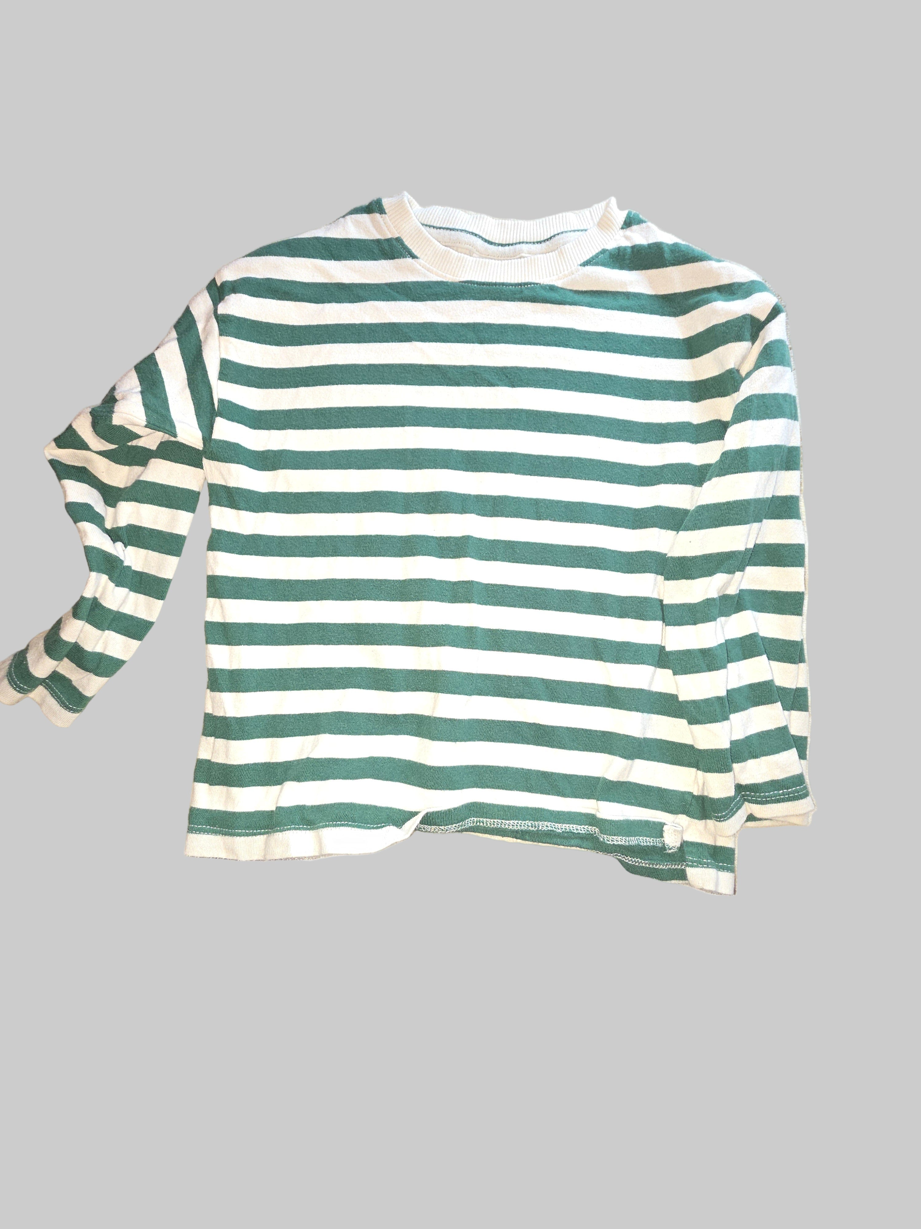 Zara Classic Green & White Striped Long-Sleeve Shirt - Kid Size 3-4 Years