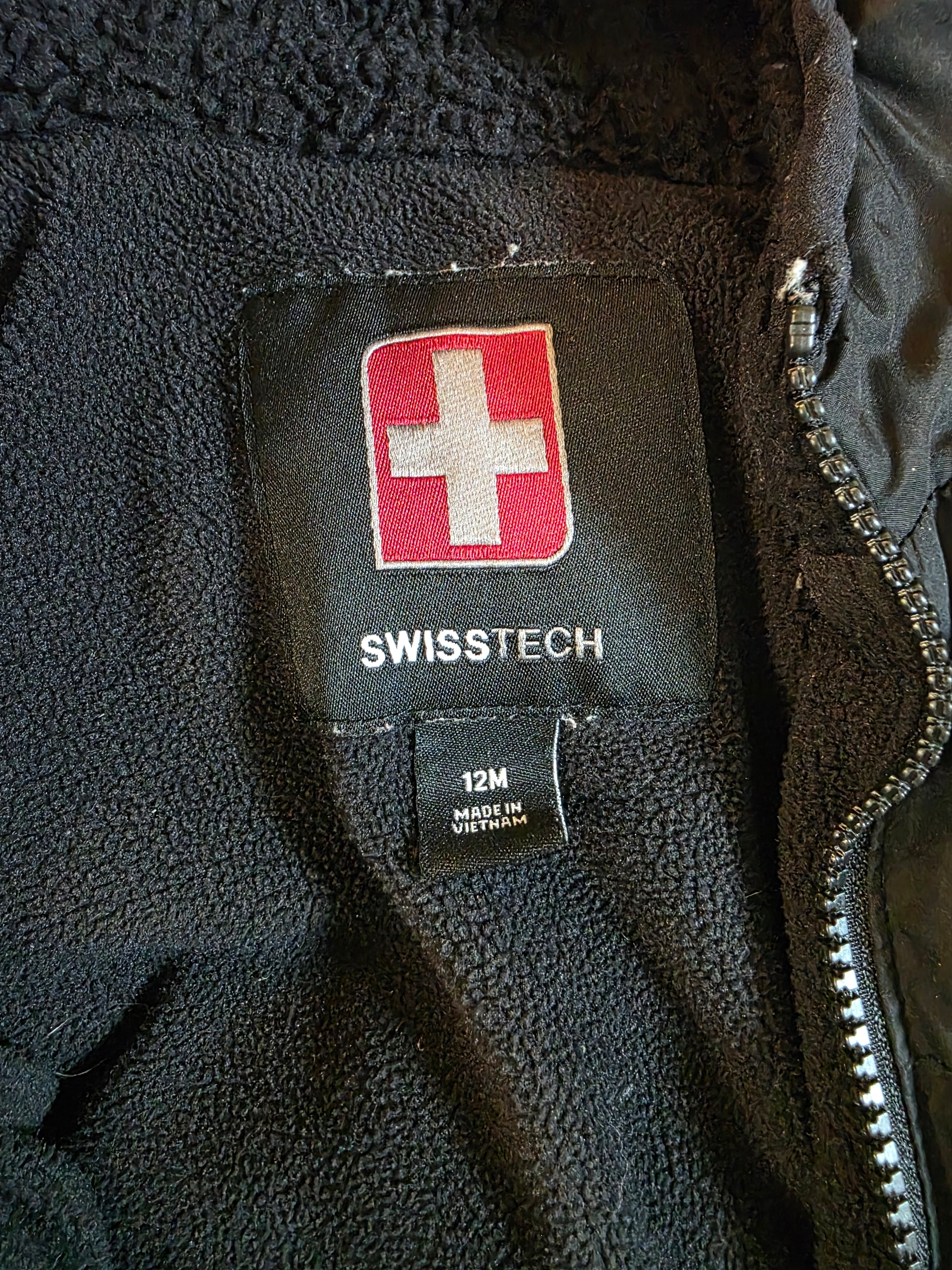 SwissTech Boys Puffer Jacket - Size 12M, Black Hooded Kid Winter Coat