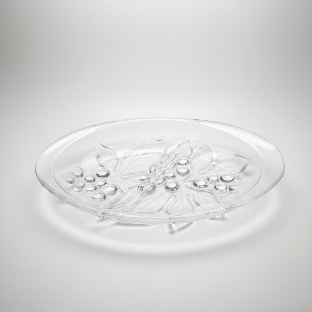 Good Quality Vintage Clear Glass Bowl with grape patter