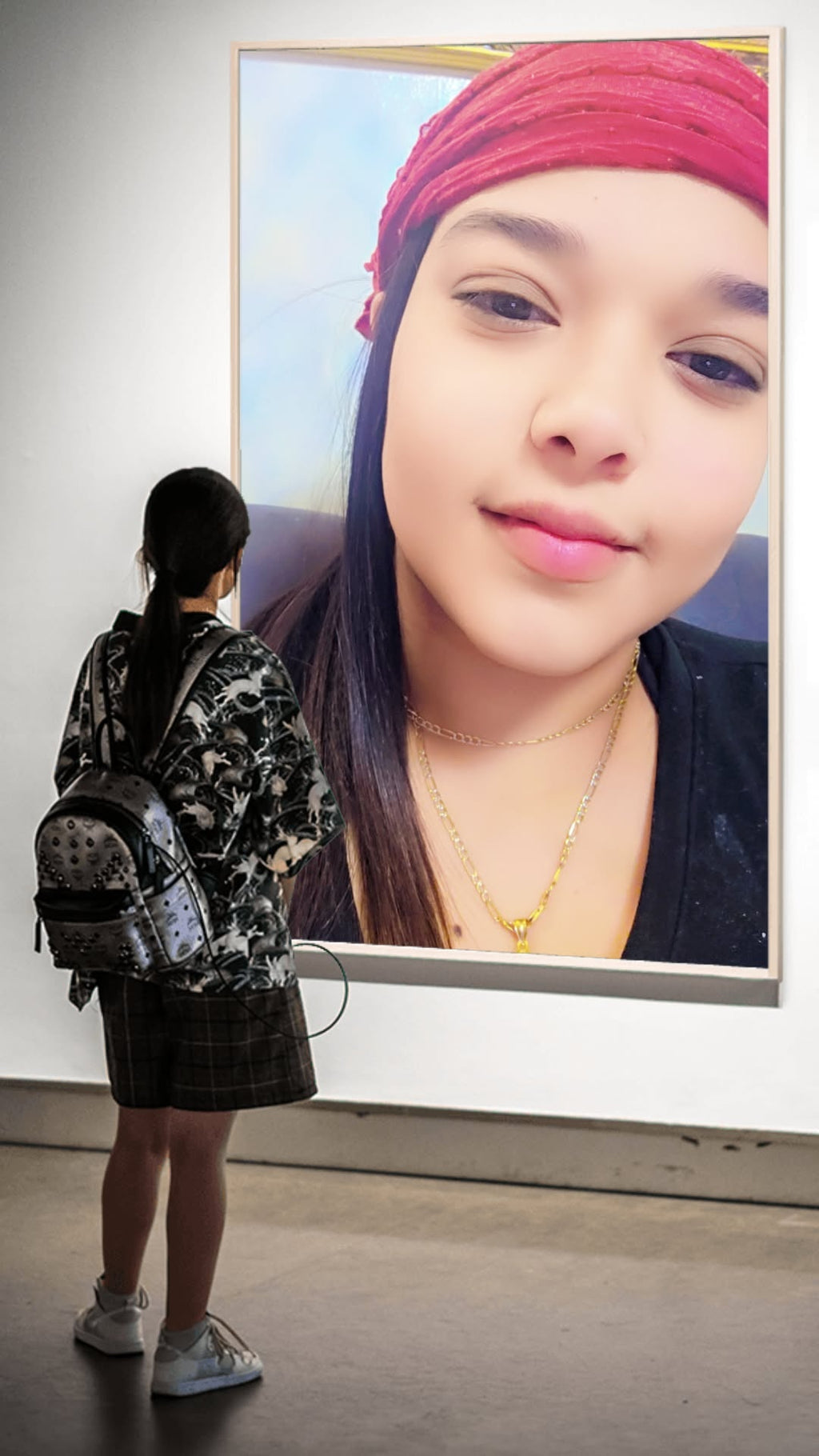 Red Pre-Tied Headscarf with Ponytail Hole - Cotton Bandana