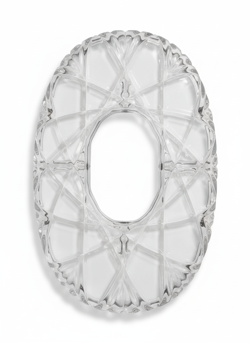 Vintage Crystal Cut Glass Serving Tray - Starburst Pattern Oval Platter