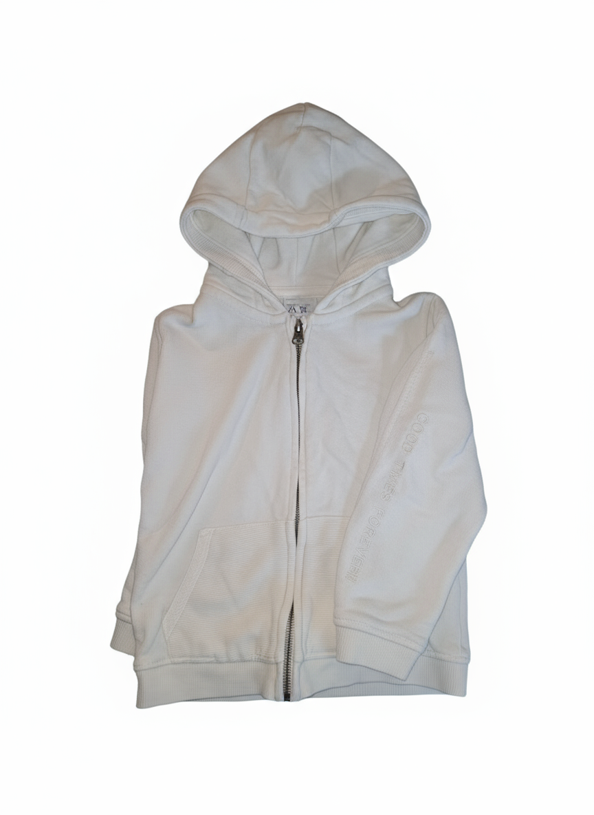 Zara Kids White Zip-Up Hoodie - Size 4-5 Years (110 cm)