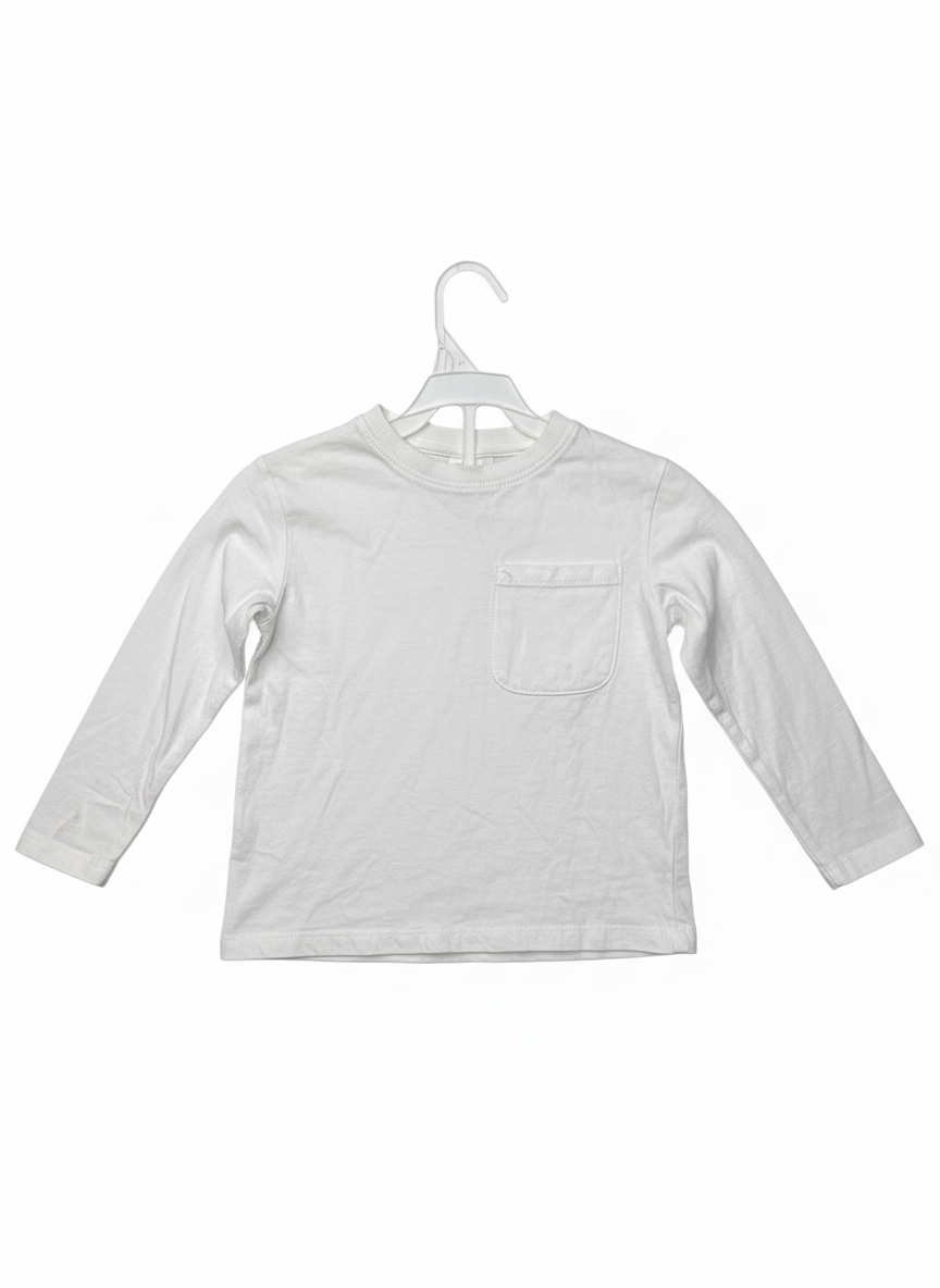 Kids White Long-Sleeve Pocket Tee - Classic Basic