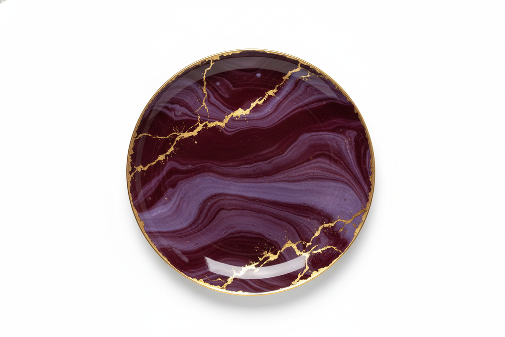 Burgundy & Gold Leaf Decorative Plate - 15" Round