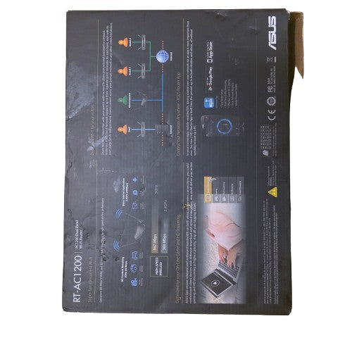 Asus router packaging on a wooden floor ntoaashop.com,toaa,thriftonline, thrift online, second hand, used stuff,