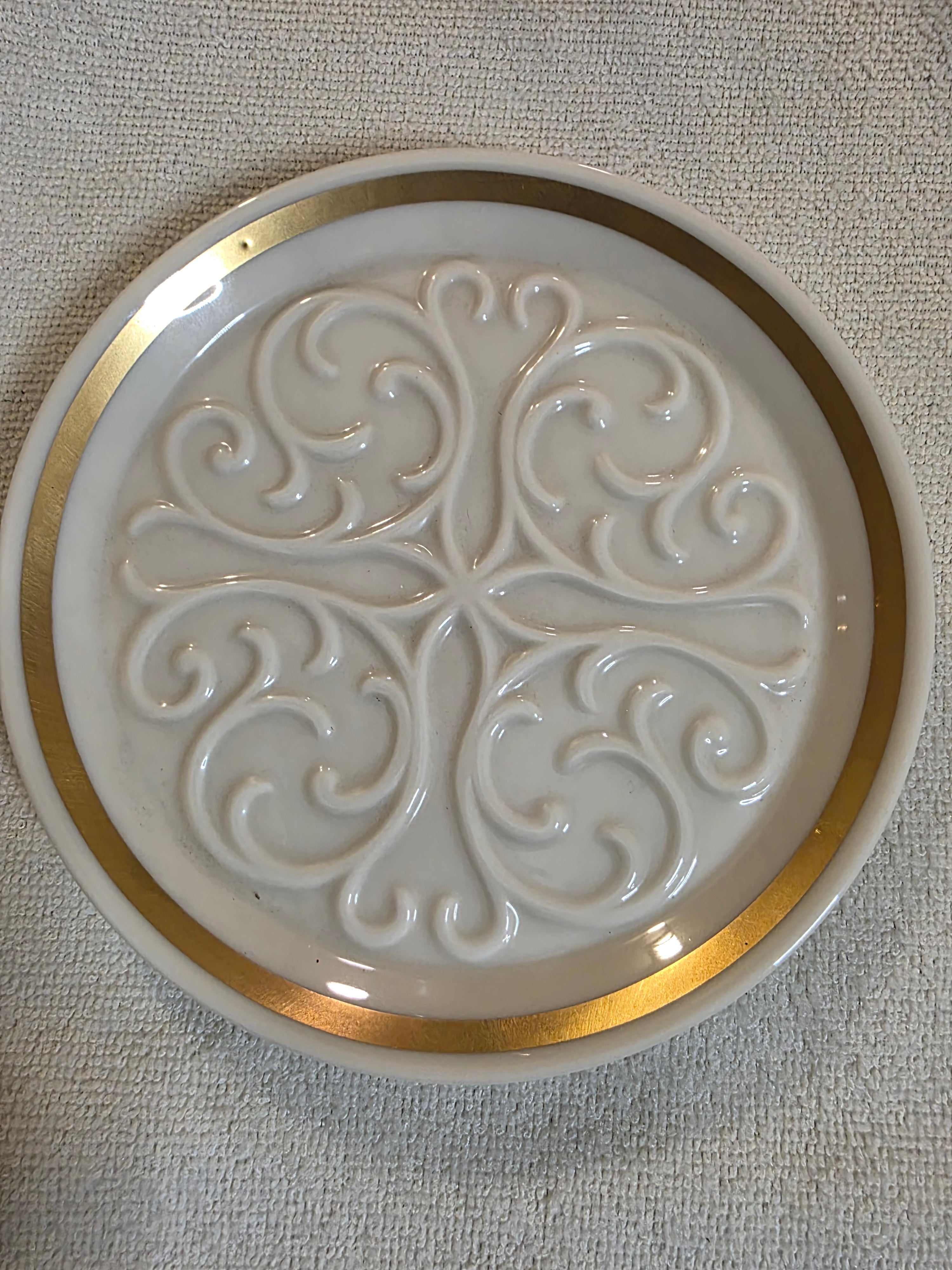 Vintage Lenox Decorative Plate - Gold Trim Embossed Scroll Pattern USA