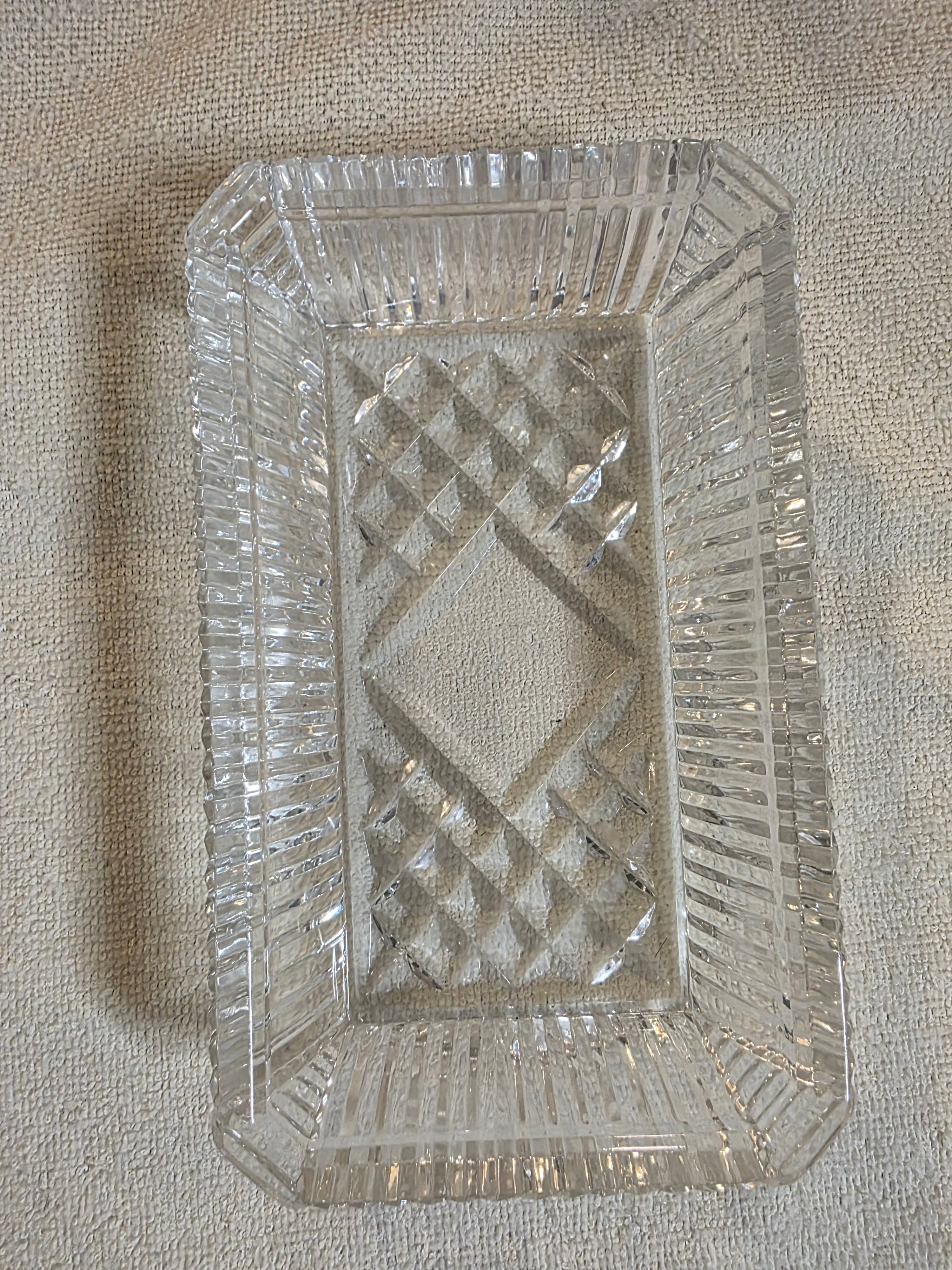 Vintage Cut Glass Rectangular Serving Dish - Diamond Pattern