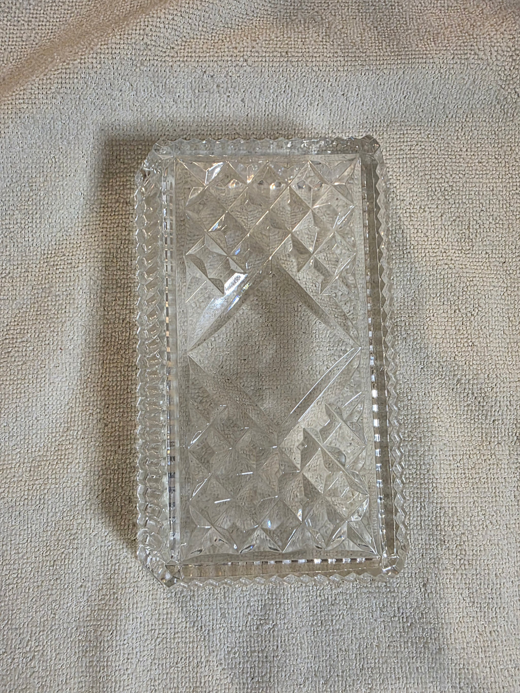 Vintage Cut Glass Rectangular Serving Dish - Diamond Pattern