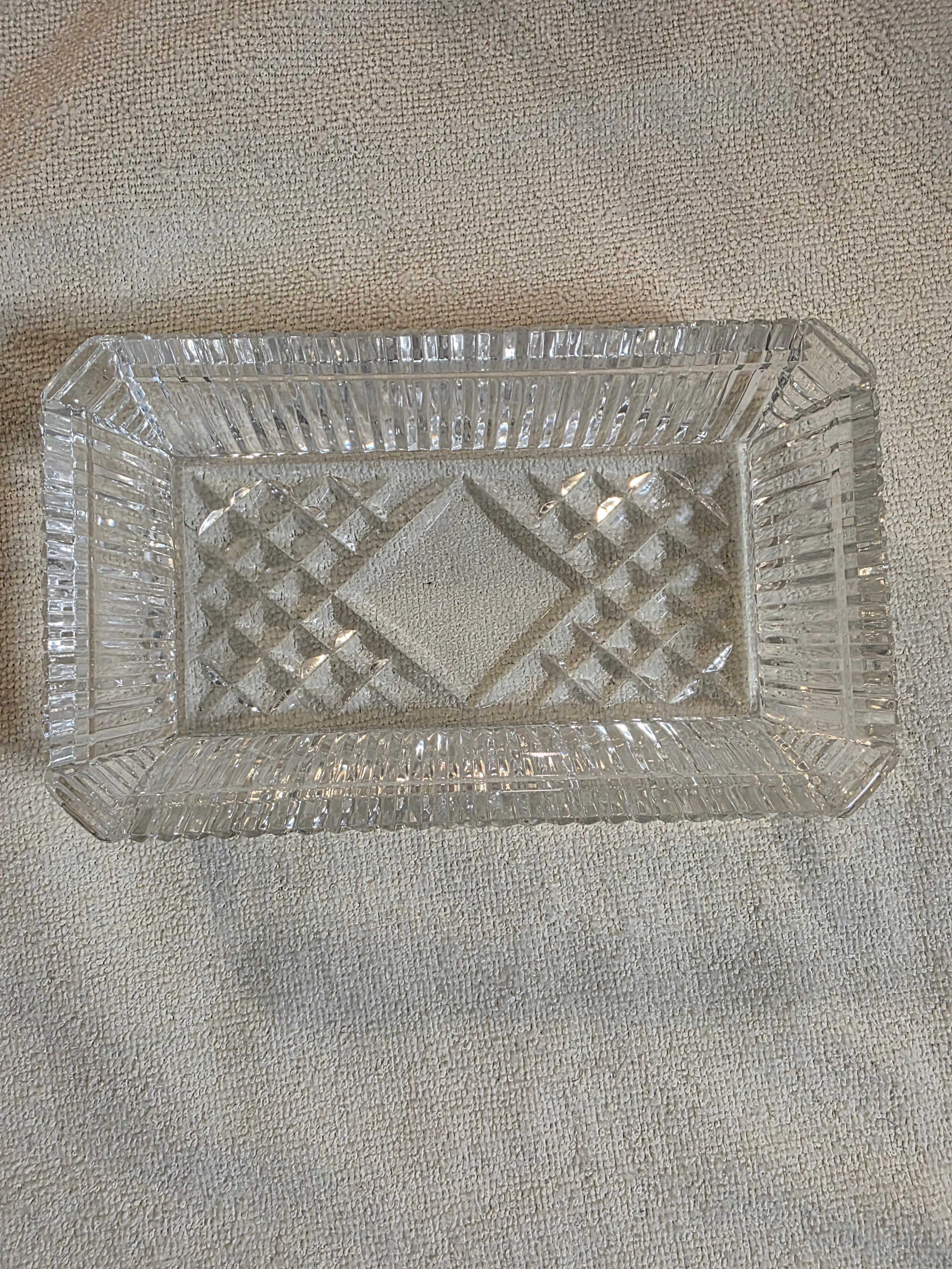 Vintage Cut Glass Rectangular Serving Dish - Diamond Pattern